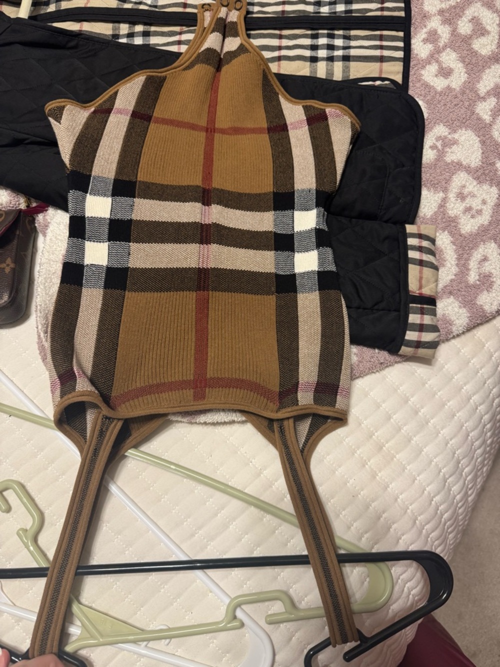 Burberry Check Knit Tank Top in Brown & Beige - Picture 3 of 3